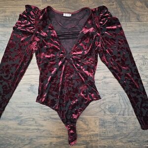 Free People Bodysuit Small Velvet Burnout Mesh Magic Hour Vampire Victorian